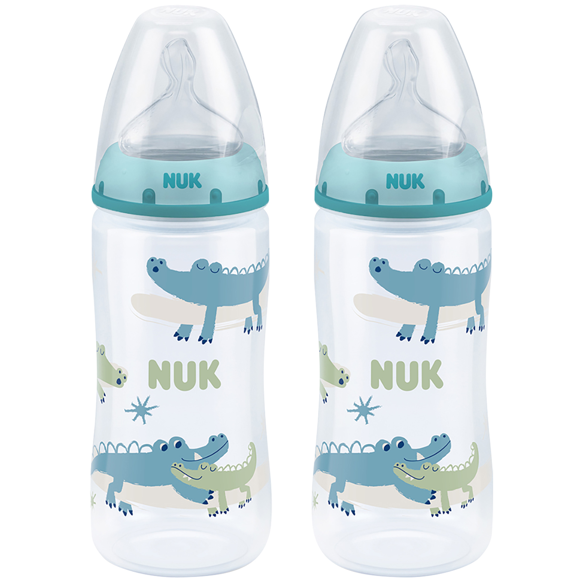Nuk Temperature Control Bottle 300ml with Size 2 Silicone Teat 6-18m Twin Pack - Boy - 319813