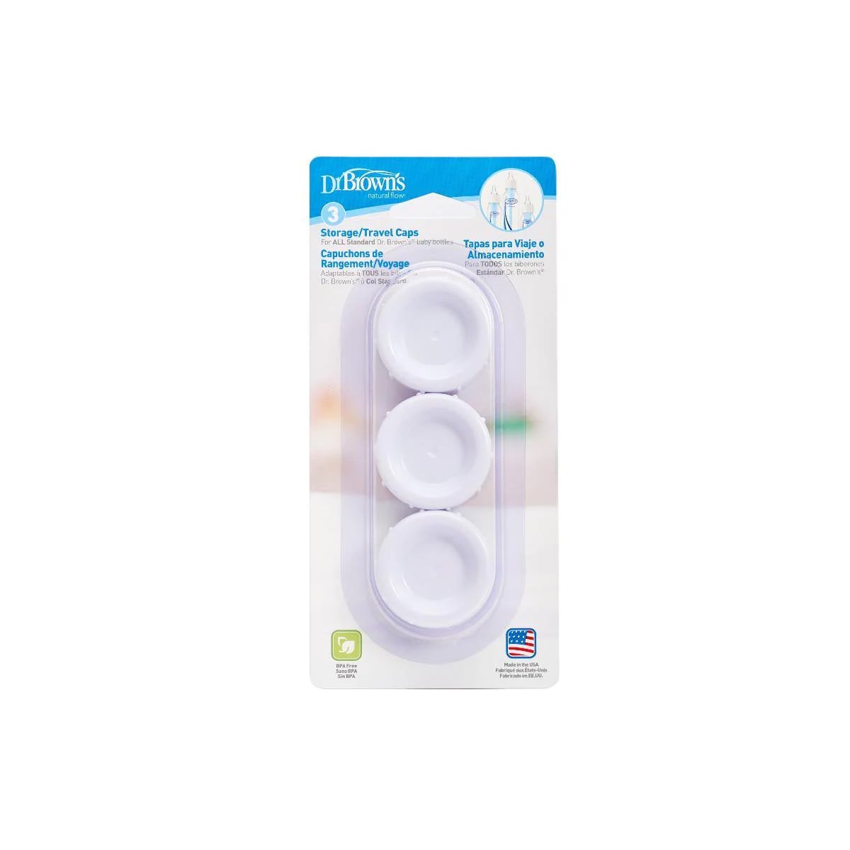 Dr Brown's Narrow-Neck Baby Bottle Storage Travel Cap, 3-Pack