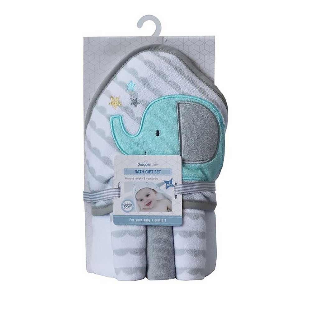 Snuggletime Hooded Towel With Facecloth 3 pack Elephant - 302626