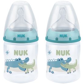 Nuk Temperature Control Bottle 150ml with Size 1 Silicone Teat 0-6m Twin Pack - Boy - 319789