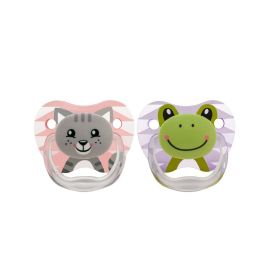 Dr Brown's PreVent Printed Shield Soother Stage 1, Animal Faces (Cat & Frog - Pink), 2-Pack