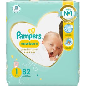 Pampers Premium Bale Size 1 Value Pack 82 Set (2 Packs + Free Wipes) - 383320