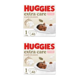 Huggies Bale Extra Care 2 x 42 Nappies Size 1 (Two Packs Of Nappies Plus Wipes)