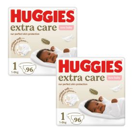 Huggies Bale Extra Care 96 Nappies Size 1 (Two Packs Of Nappies Plus Wipes) - 422097