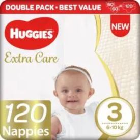 Huggies Bale Extra Care 60 Nappies Size 3 (Two Packs Of Nappies Plus Wipes)